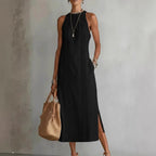 Women’s Halter Neck Sleeveless Dress Lace Patchwork Holiday Style Summer Top - Womens Dresses