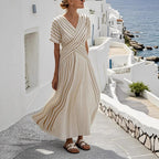 Women’s Loose Fit Striped Printing Dress - Casual Cotton Blend Summer Midi Dress For Daily Wear Holiday Outfit - Womens