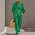 Women’s Short-sleeved Suit Summer Loose Pullover Top And Straight-leg Trousers Outfit Clothing - Womens Tracksuits