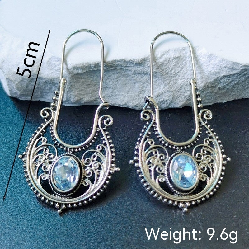 Bohemian Retro Cutout Earrings - Ancient Silver Blue - Earrings