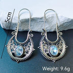 Bohemian Retro Cutout Earrings - Ancient Silver Blue - Earrings