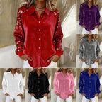 Women's Sequinned Long-sleeved Solid Casual Blouse