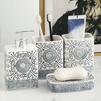 Bohemian Style Ceramic Sanitary Ware Sets - Square Lotion Bottle Gargle Cup Toothbrush Holder - Bathroom Sets