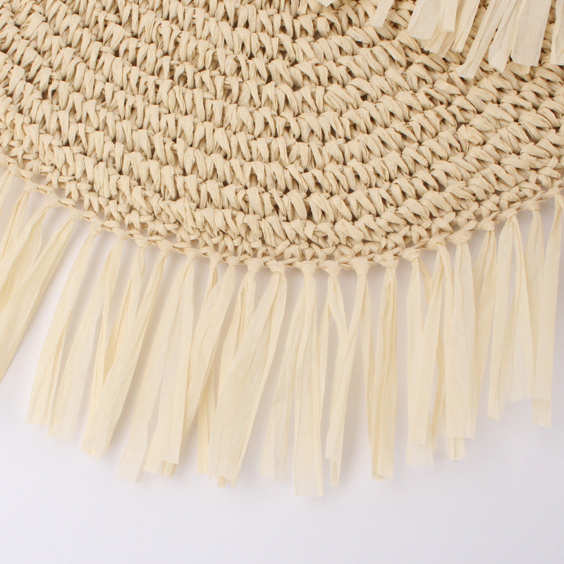 Semi-circular Tassel Straw Shoulder Bag With Tassels And Paper Trim - Bags Backpacks & Luggage