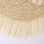 Semi-circular Tassel Straw Shoulder Bag With Tassels And Paper Trim - Bags Backpacks & Luggage