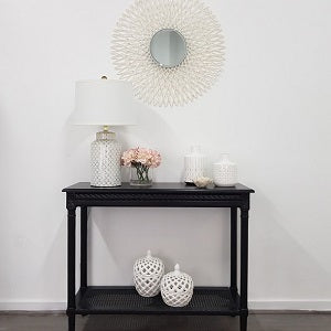 Black Polo Classic Console with Rattan Shelf Secondary image