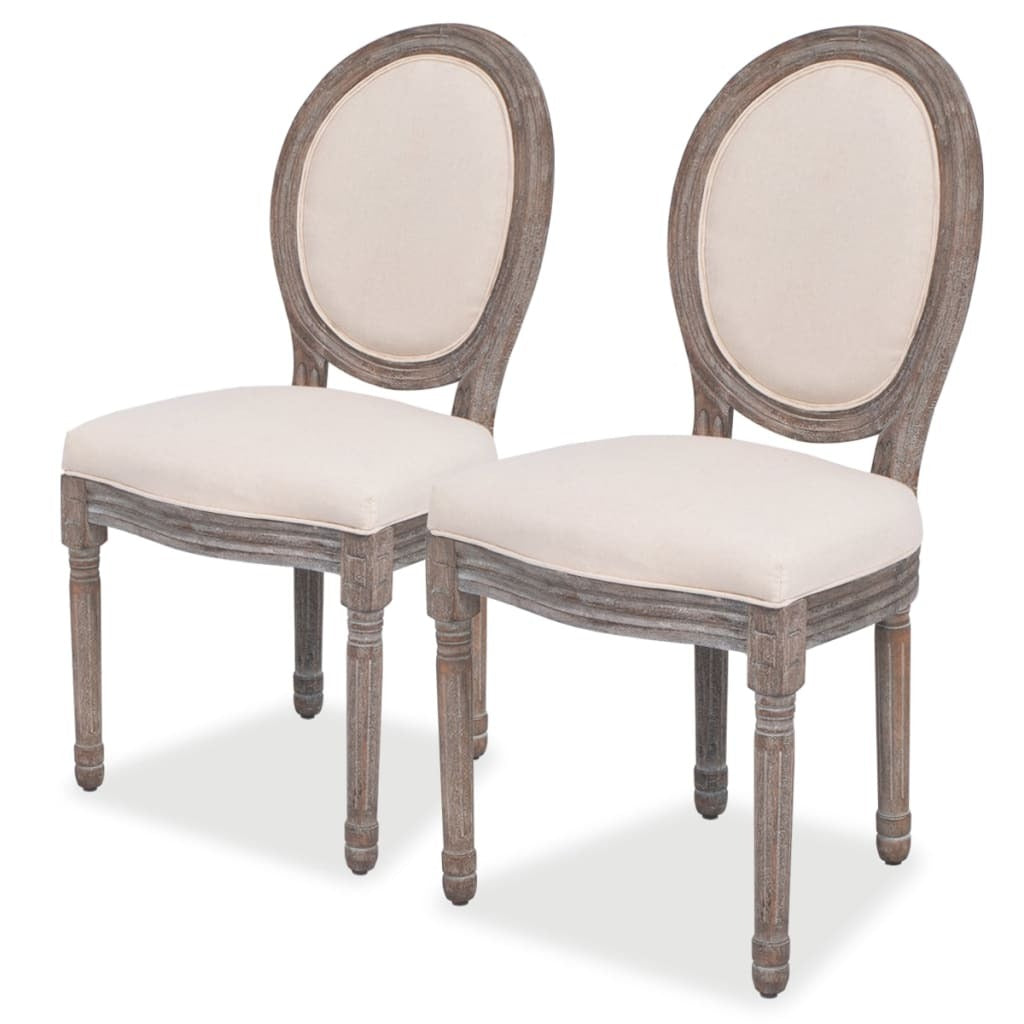 French-Style Dining Chairs in Cream Linen - Set of 2 Main image