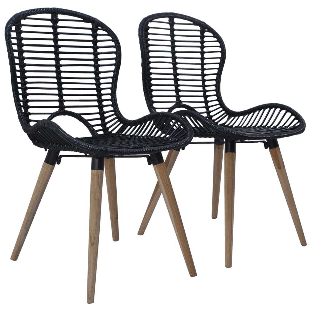 Dining Chairs in Black Natural Rattan - Set of 2