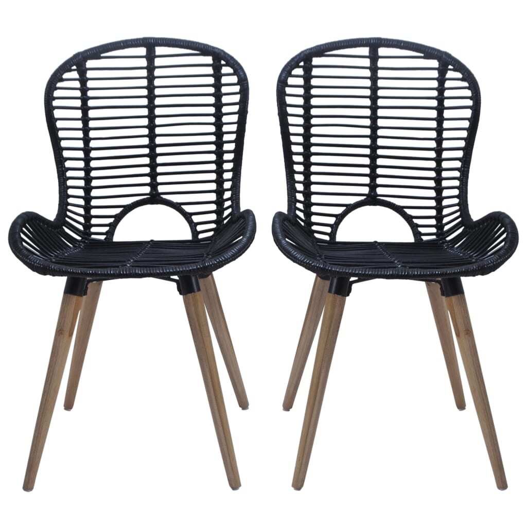Dining Chairs in Black Natural Rattan - Set of 2