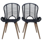 Dining Chairs in Black Natural Rattan - Set of 2