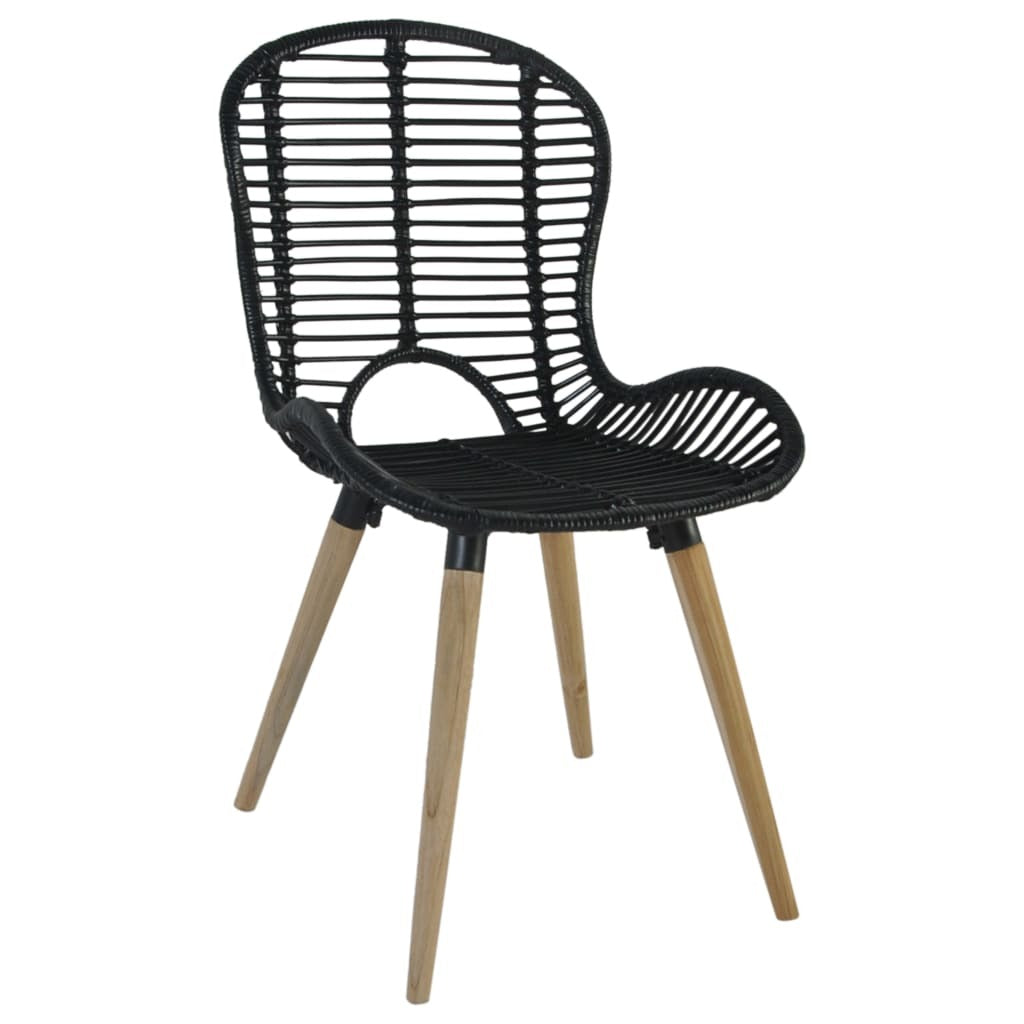 Dining Chairs in Black Natural Rattan - Set of 2
