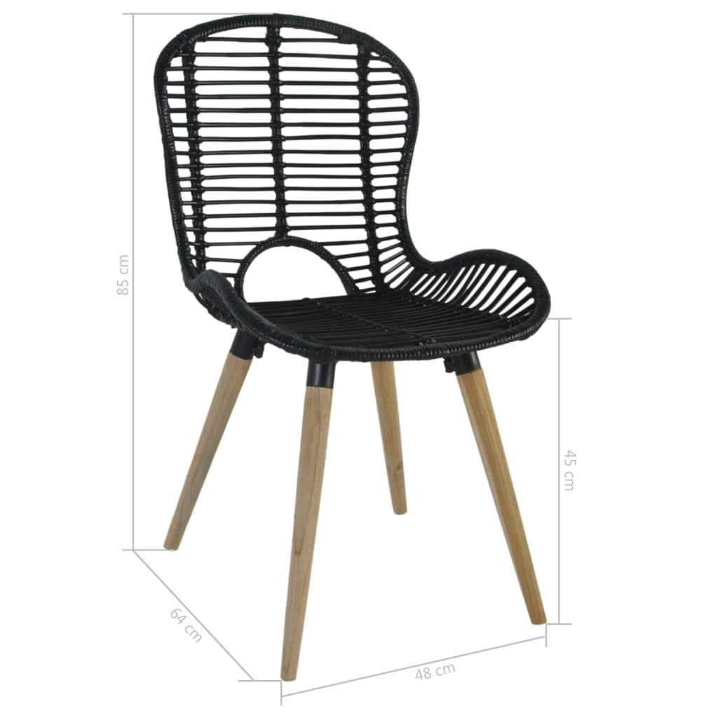 Dining Chairs in Black Natural Rattan - Set of 2