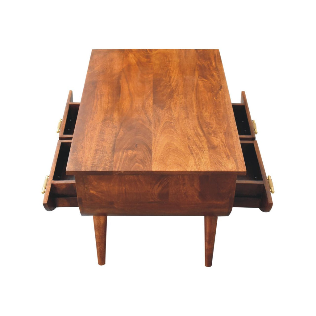 Solid Mango Wood Coffee Table - Chestnut Finish