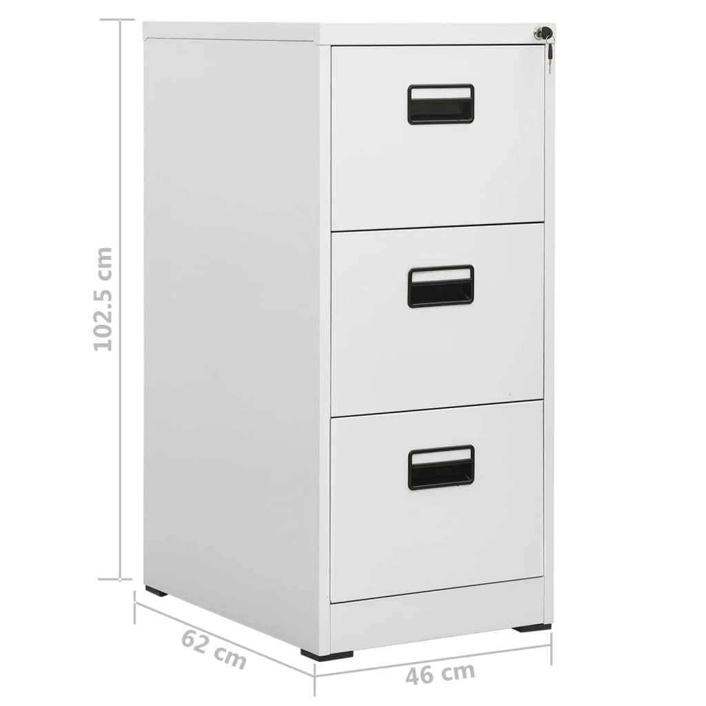 3-Drawer Steel Filing Cabinet in Light Grey