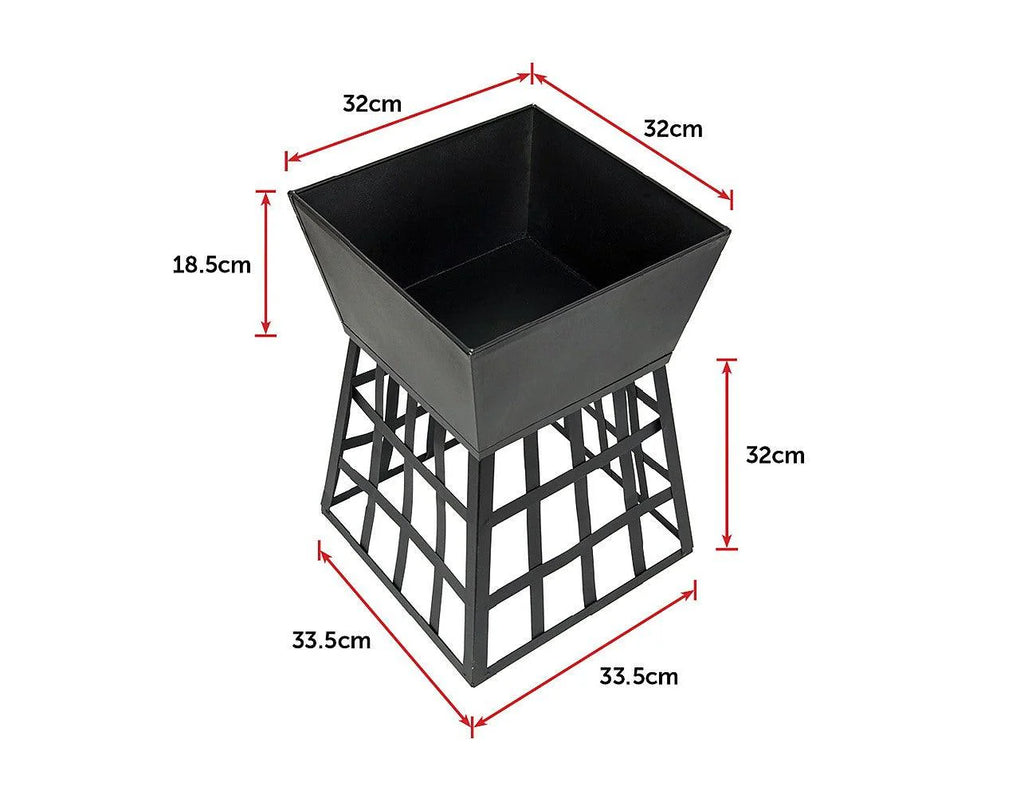 Black Square Fire Pit - Outdoor Heater, BBQ Grill & Tabletop Firepit