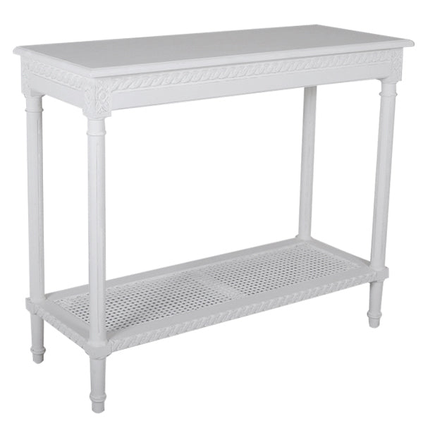 White Polo Classic Console with Rattan Shelf Main image