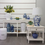 White Polo Classic Console with Rattan Shelf