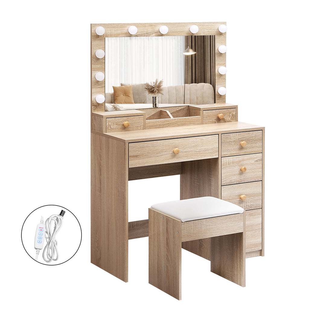 Levede Dressing Table Stool Set Oak-2029387202403897344