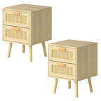 Levede 2x Bedside Tables Set Wooden Side Table Nigntstand Bedroom Rattan Drawers-2050056763503415296