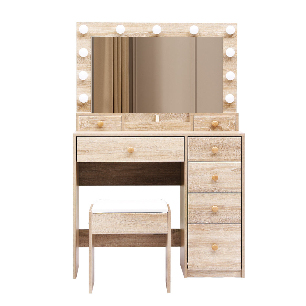 Levede Dressing Table Stool Set Oak-2029387202403897345 Main image