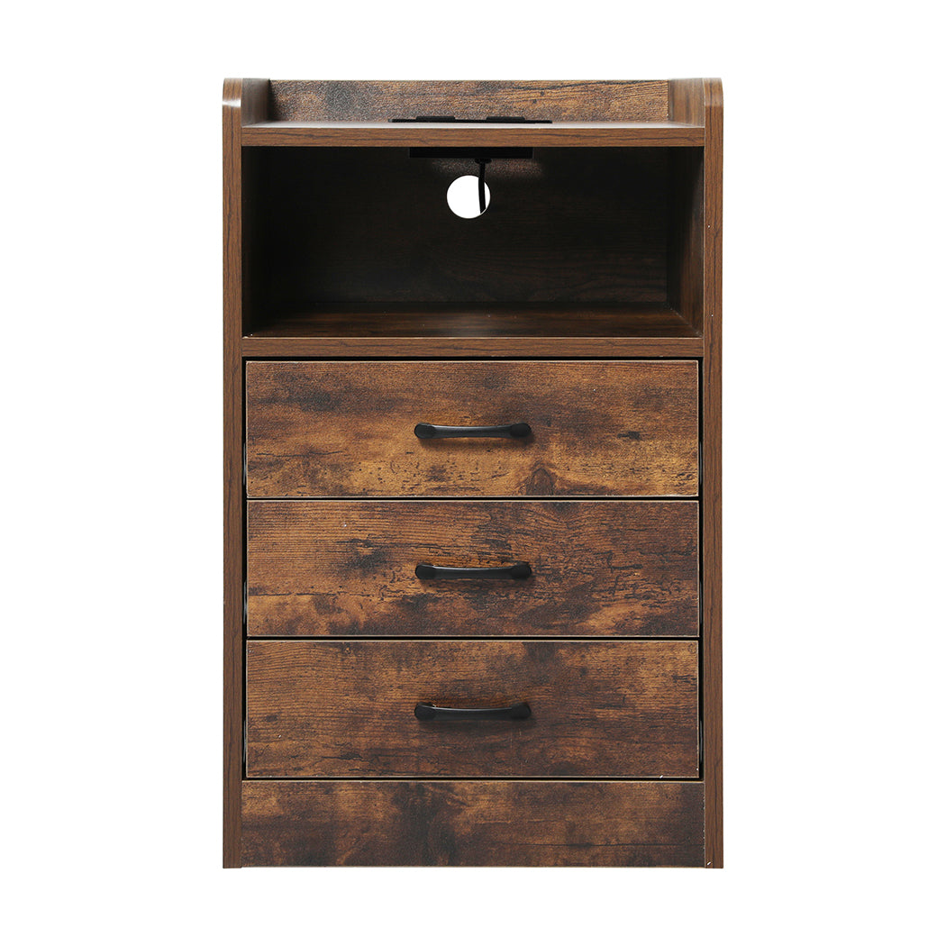 Levede Bedside Table USB Charger Outlet LED Oak-2018816764154089473 Main image