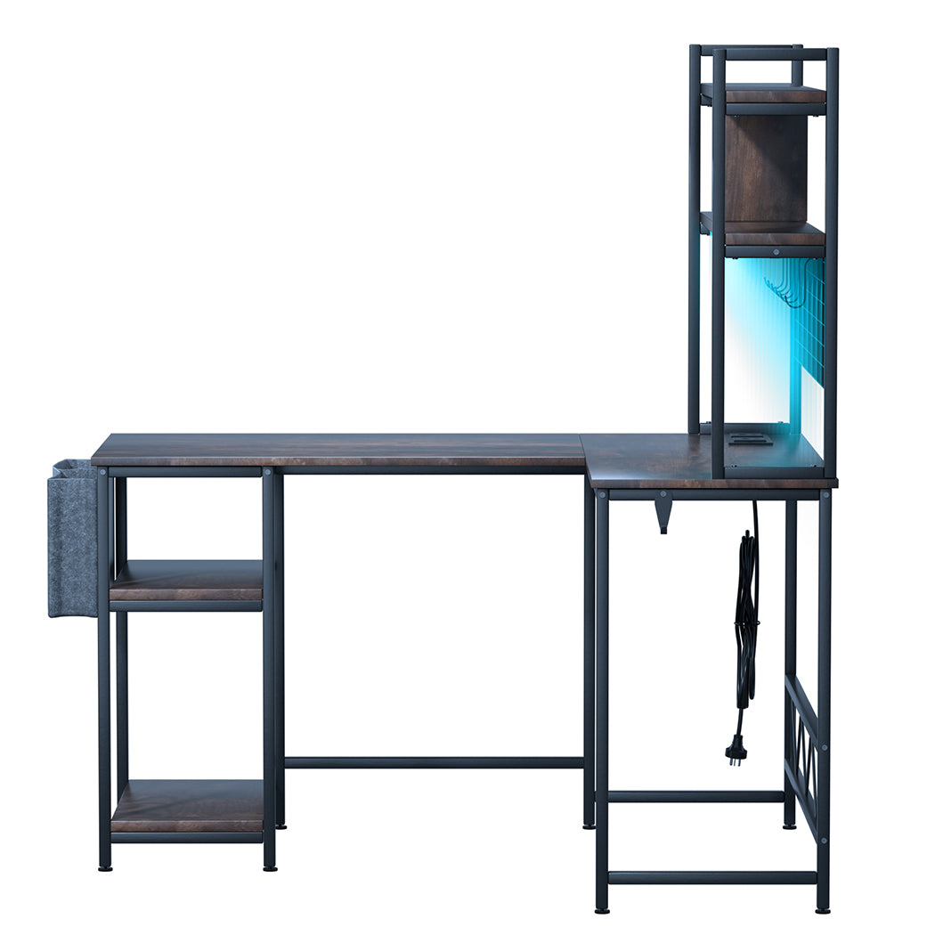 Levede L Shaped Gaming Desk with LED Lights Brown-2006732839361581057 Main image