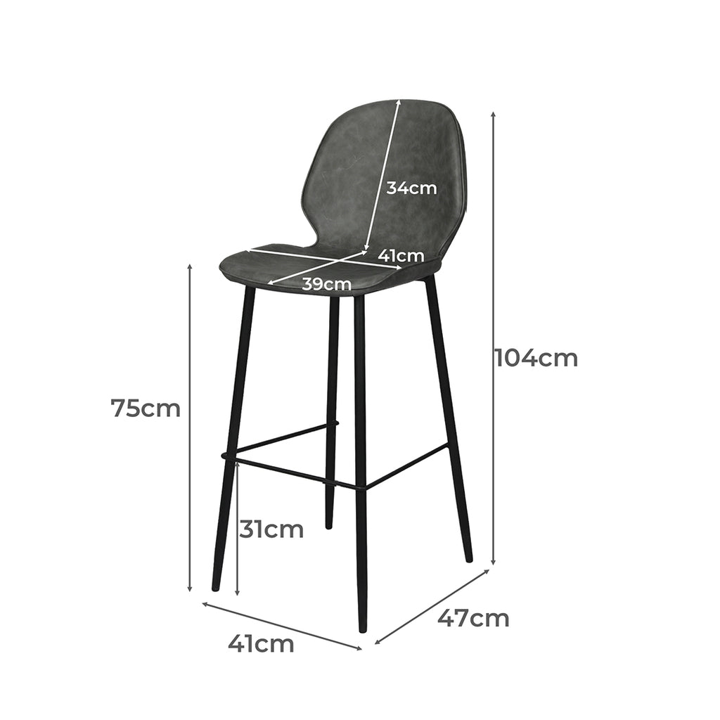 Levede 2x Bar Stool Barstools Counter Grey-2006733275812466690