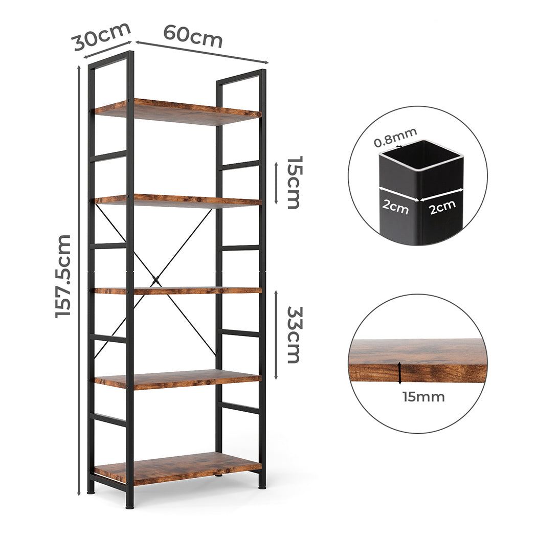 5-Tier Industrial Bookshelf Bookcase 157.5cm Secondary image