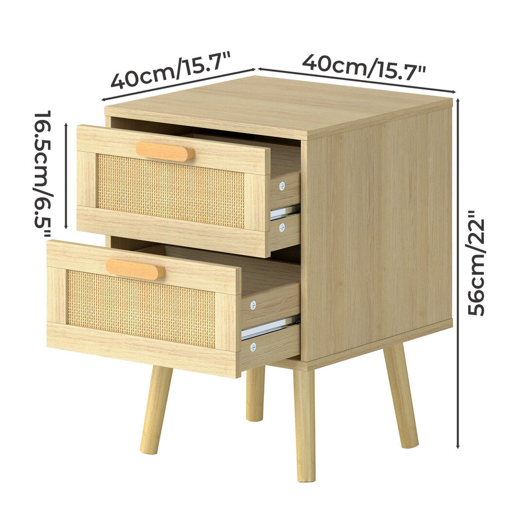 Levede 2x Bedside Tables Set Wooden Side Table Nigntstand Bedroom Rattan Drawers-2050056763503415298