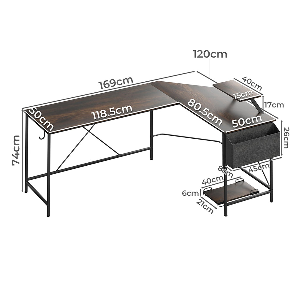 Levede Computer Desk Corner Desk Brown-2006732838480777218
