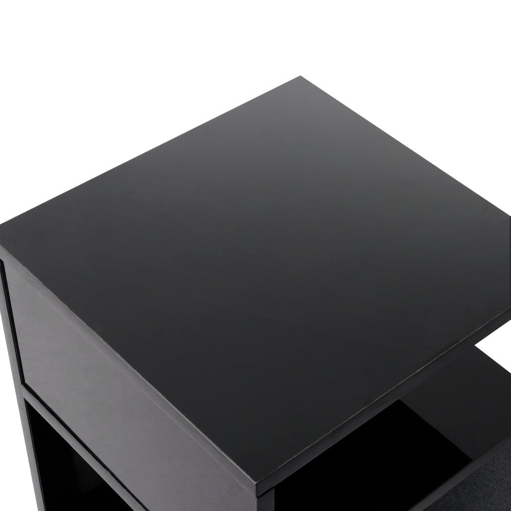 Levede 1xBedside Tables Drawers Side Black-2029387274596257795