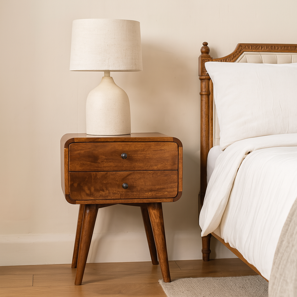 Curved Chestnut Bedside